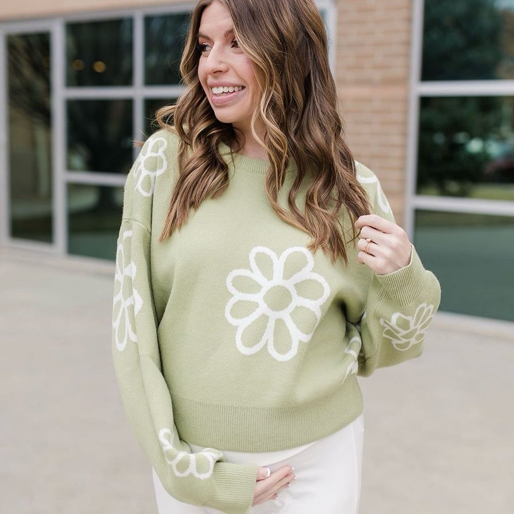 Floral Green Sweater